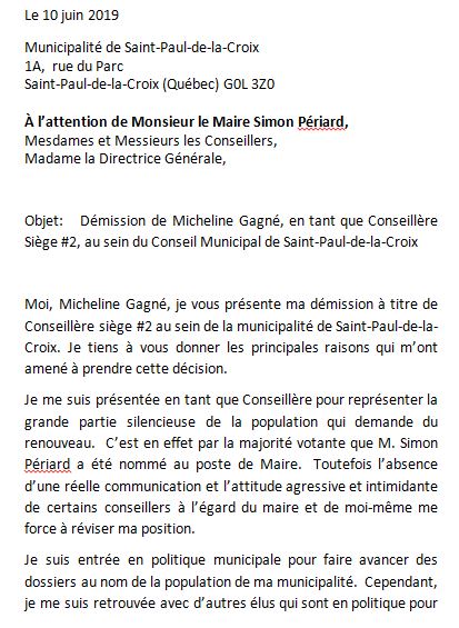 Lettre Demission Micheline Gagne 1 Tva Cimt Chau