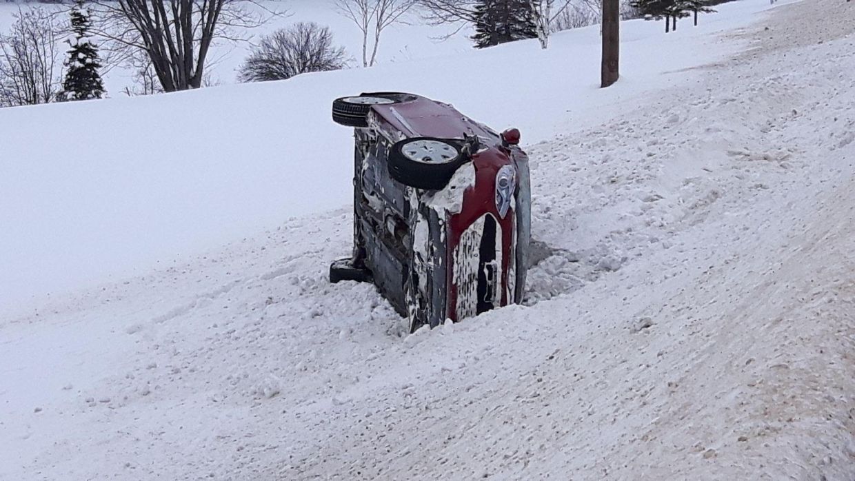 Sortie de route sur le chemin RivièreMadawaska TVA CIMT CHAU